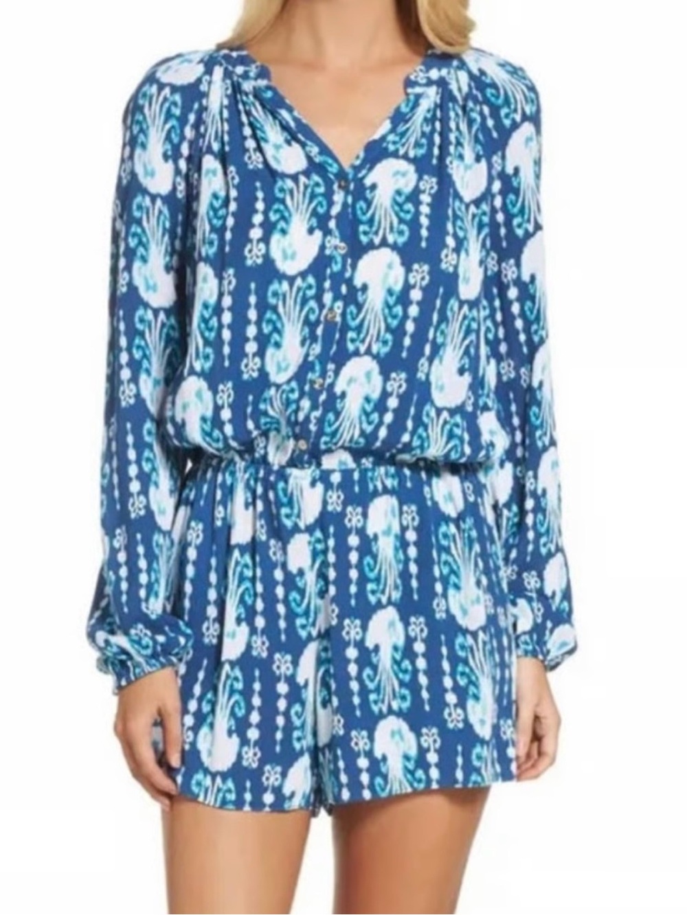 NWT - Lilly Pulitzer Blue and White Printed Long-Sleeve Tunic